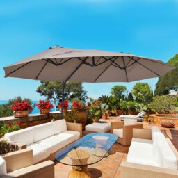 Rackhams Double Canopy Offset Parasol Umbrella Garden Shade Steel Canopy Brown - Grey - 270cm x 440cm x 250cm - thumbnail 2