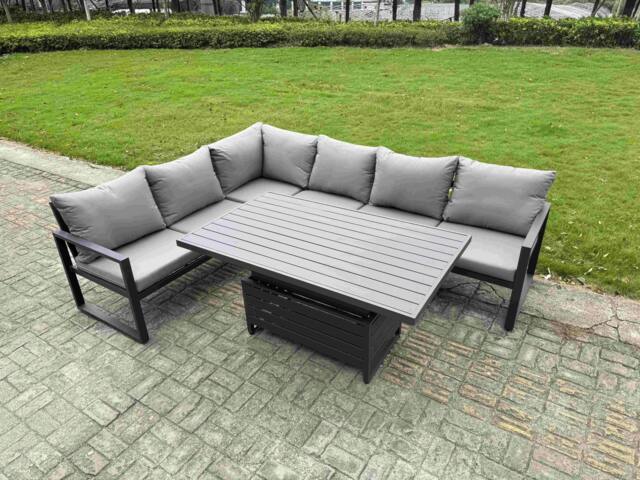 Rackhams 5 Piece Garden Furniture Set 6 Seater Aluminium Outdoor Dining Set Dining Table & Cushions, Grey - image 1