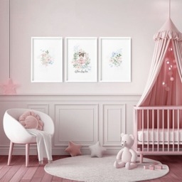 Rackhams Nursery Paintings - Set of 3 wall art prints - 20 x 30 in / 50 x 76 cm - Matte Museum Quality Art Paper 290 gsm - Black Frame - thumbnail 2
