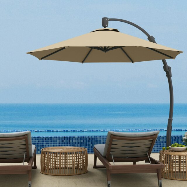 Rackhams 3(m) Garden Cantilever Parasol with Crank Aluminium Frame Black - Khaki - 366L x 294W x 280H cm