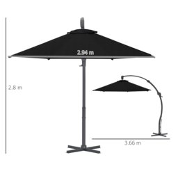Rackhams 3(m) Garden Cantilever Parasol with Crank Aluminium Frame Black - Khaki - 366L x 294W x 280H cm - thumbnail 6