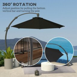 Rackhams 3(m) Garden Cantilever Parasol with Crank Aluminium Frame Black - Khaki - 366L x 294W x 280H cm - thumbnail 5