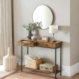 Rackhams 2 Tier Hallway Slim Console Table With 2 Drawers Rustic Brown - thumbnail 5