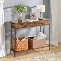 Rackhams 2 Tier Hallway Slim Console Table With 2 Drawers Rustic Brown - thumbnail 2
