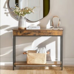 Rackhams 2 Tier Hallway Slim Console Table With 2 Drawers Rustic Brown - thumbnail 6