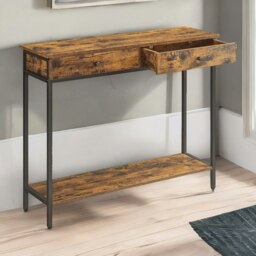 Rackhams 2 Tier Hallway Slim Console Table With 2 Drawers Rustic Brown - thumbnail 4