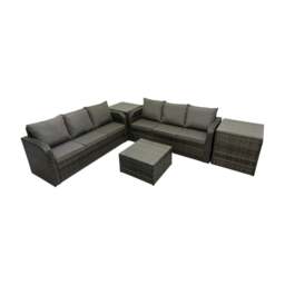 Rackhams Rattan Garden Outdoor Furniture Set 3 Seater Sofa Square Coffee Table Set with 2 Side Tables Dark Grey Mixed - thumbnail 2
