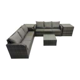 Rackhams Rattan Garden Outdoor Furniture Set 3 Seater Sofa Square Coffee Table Set with 2 Side Tables Dark Grey Mixed - thumbnail 1