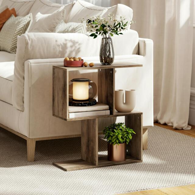 Rackhams Side Table, Narrow End Table with Storage Shelves - Oak - 50W x 19.5D x 58H cm - image 1