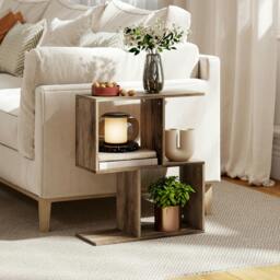 Rackhams Side Table, Narrow End Table with Storage Shelves - Oak - 50W x 19.5D x 58H cm - thumbnail 2