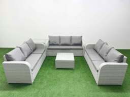 Rackhams PE Rattan Lounge Sofa Set 9 Seater Outdoor Garden Furniture Set with Square Coffee Table 3 Seater Sofa Side Table Light Grey - thumbnail 1