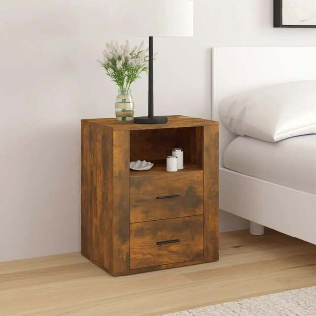 Rackhams Bedside Cabinet Smoked Oak 50x36x60 cm Engineered Wood - Brown - Engineered wood