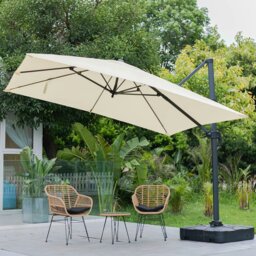 Rackhams 3 x 3 m Square Cantilever Parasol Light Grey Outdoor Hanging Umbrella for Garden and Patio - Parasol + Cross Base + Square Water Tank - Khaki - thumbnail 4
