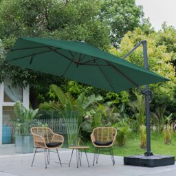 Rackhams 3 x 3 m Square Cantilever Parasol Light Grey Outdoor Hanging Umbrella for Garden and Patio - Parasol + Cross Base + Square Water Tank - Khaki - thumbnail 2