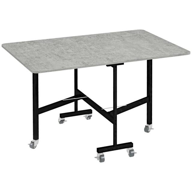 Rackhams Mobile Drop Leaf Table, Folding Dining Table with 6 Wheels & Brakes, Kitchen Table for Small Spaces, Grey Marble Effect - image 1