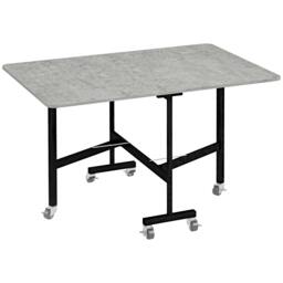 Rackhams Mobile Drop Leaf Table, Folding Dining Table with 6 Wheels & Brakes, Kitchen Table for Small Spaces, Grey Marble Effect - thumbnail 1