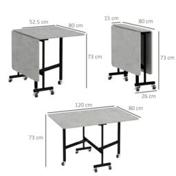 Rackhams Mobile Drop Leaf Table, Folding Dining Table with 6 Wheels & Brakes, Kitchen Table for Small Spaces, Grey Marble Effect - thumbnail 3