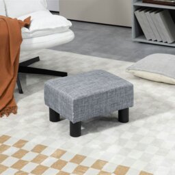 Rackhams Chic Linen/PU Footstool Ottoman Cube with 4 Plastic Legs - Grey - Polyester - 40cm x 30cm x 24cm
