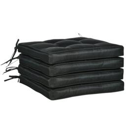 Rackhams Set of 4 Garden Seat Cushion with Ties, 42 x 42cm Replacement Dining Chair Seat Pad, Black - thumbnail 1