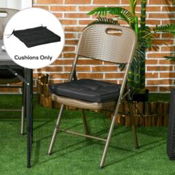 Rackhams Set of 4 Garden Seat Cushion with Ties, 42 x 42cm Replacement Dining Chair Seat Pad, Black - thumbnail 2