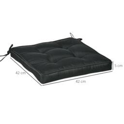 Rackhams Set of 4 Garden Seat Cushion with Ties, 42 x 42cm Replacement Dining Chair Seat Pad, Black - thumbnail 3