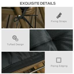 Rackhams Set of 4 Garden Seat Cushion with Ties, 42 x 42cm Replacement Dining Chair Seat Pad, Black - thumbnail 5