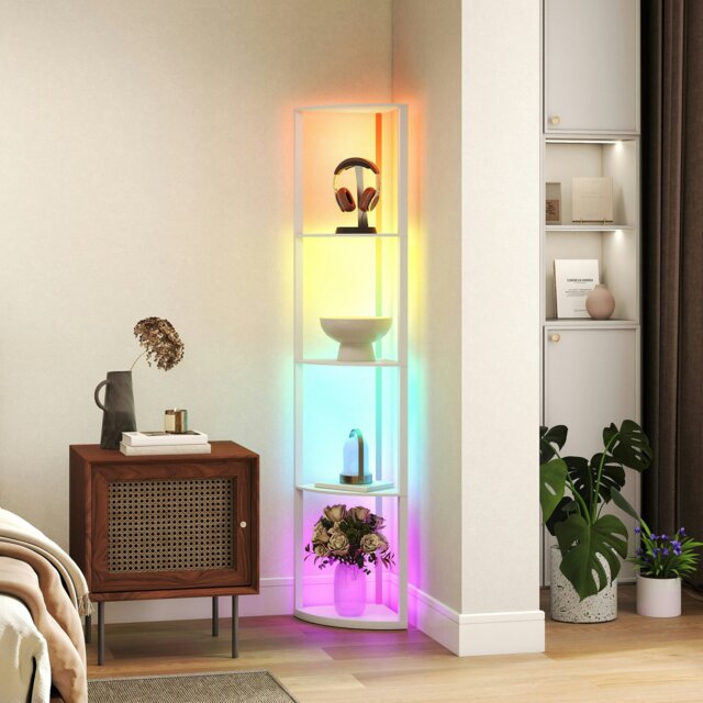 Rackhams RGB LED Floor Lamp with Shelves and Remote Control for Living Room - White - Yes - MDF - image 1