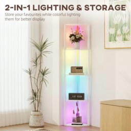 Rackhams RGB LED Floor Lamp with Shelves and Remote Control for Living Room - White - Yes - MDF - thumbnail 4