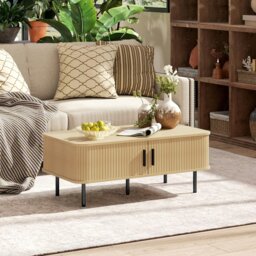 Rackhams Coffee Table with Storage and Sliding Doors for Living Room, Oak - Grey - 55 - Coffee Table - thumbnail 3