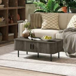 Rackhams Coffee Table with Storage and Sliding Doors for Living Room, Oak - Grey - 55 - Coffee Table - thumbnail 1