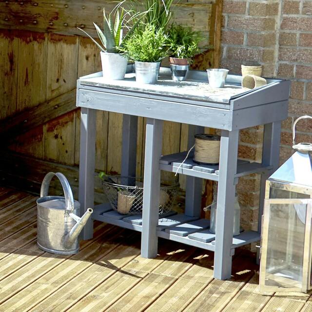 Rackhams Florine Garden Potting Table 80cm x 43cm Wooden Potting Table with Shelf - image 1