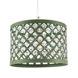 Rackhams Modern Ornate Olive Green Metal Pendant Shade with Clear Acrylic Beads