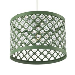 Rackhams Modern Ornate Olive Green Metal Pendant Shade with Clear Acrylic Beads - thumbnail 5