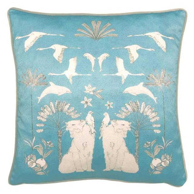 Rackhams Colony Botanical Cushion Cover - Blue - One Size - Blue - 100% Polyester - image 1