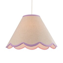 Rackhams Scallop Edge Natural Textured Linen Coolie Lamp Shade with Lilac Trims - thumbnail 2