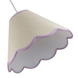 Rackhams Scallop Edge Natural Textured Linen Coolie Lamp Shade with Lilac Trims - thumbnail 5