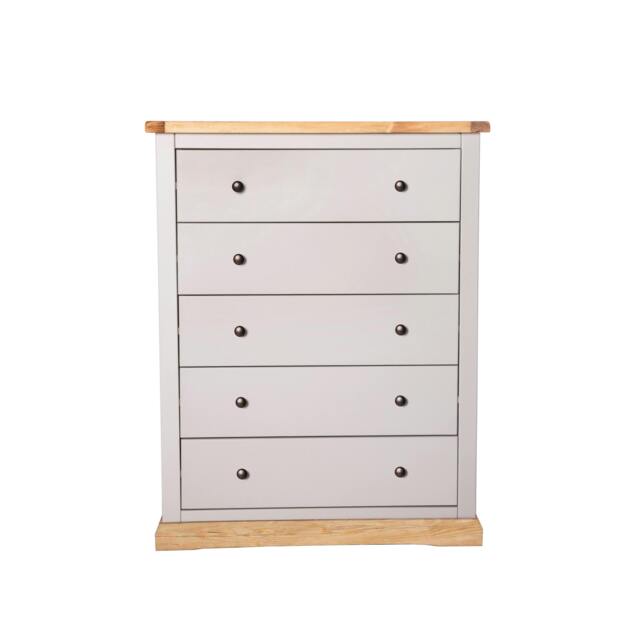 Rackhams Bomporto 5 Drawer Chest of Drawers Brass Knob - Light Grey - image 1