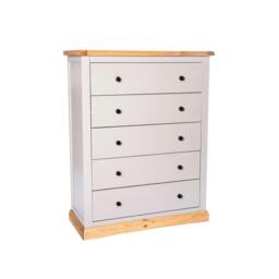 Rackhams Bomporto 5 Drawer Chest of Drawers Brass Knob - Light Grey - thumbnail 2