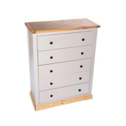 Rackhams Bomporto 5 Drawer Chest of Drawers Brass Knob - Light Grey - thumbnail 3
