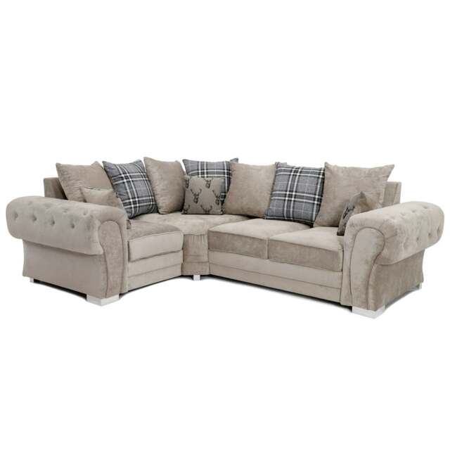 Rackhams Milan Chesterfield Fabric 4 Seater Corner Sofa - Scatter Back - Mink - Left Hand Facing - image 1