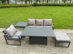 Rackhams 5 Seater Aluminium Garden Furniture Set with Adjustable Rising Dining Table, Side Table & Footstool - Dark Grey - thumbnail 2