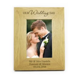 Rackhams Personalised Our Wedding Day 6x4 Oak Finish Photo Frame - thumbnail 2