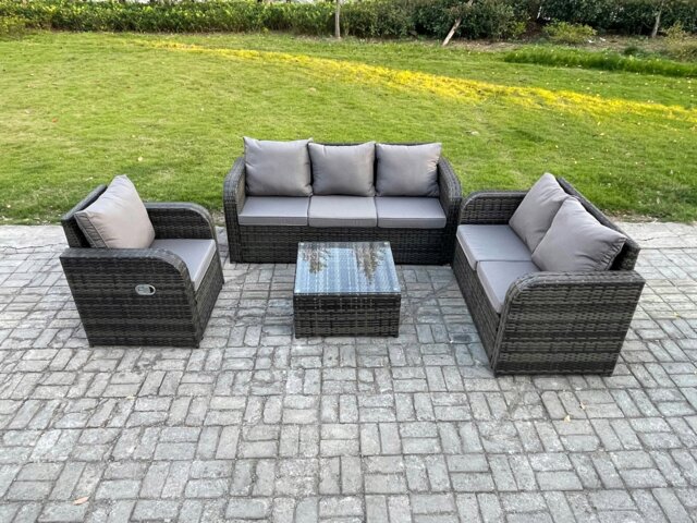 Rackhams Rattan Garden Furniture 4 Piece Patio Set With Table Sofa Square Coffee Table Reclining Chair Loveseat sofa - image 1