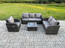 Rackhams Rattan Garden Furniture 4 Piece Patio Set With Table Sofa Square Coffee Table Reclining Chair Loveseat sofa - thumbnail 1