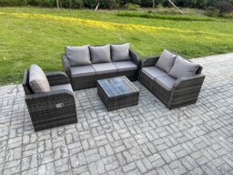 Rackhams Rattan Garden Furniture 4 Piece Patio Set With Table Sofa Square Coffee Table Reclining Chair Loveseat sofa - thumbnail 2