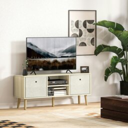 Rackhams Modern TV Cabinet Stand w/ Shelves & Drawers, Bedroom White & Grey - Natural wood finish