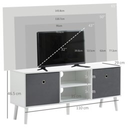 Rackhams Modern TV Cabinet Stand w/ Shelves & Drawers, Bedroom White & Grey - Natural wood finish - thumbnail 6