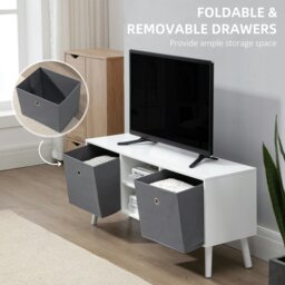 Rackhams Modern TV Cabinet Stand w/ Shelves & Drawers, Bedroom White & Grey - Natural wood finish - thumbnail 5