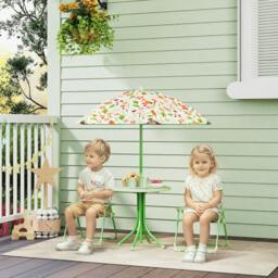 Rackhams Kids Garden Table and Chair Set, Outdoor Patio Set w/ Parasol Green - thumbnail 1