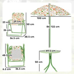 Rackhams Kids Garden Table and Chair Set, Outdoor Patio Set w/ Parasol Green - thumbnail 4